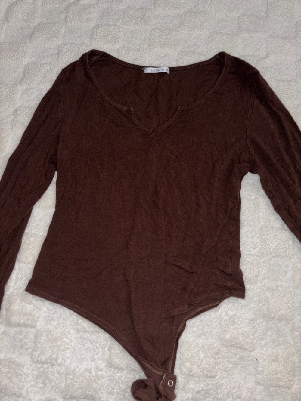 ReoRia Brown V-Neck Long Sleeve Bodysuit